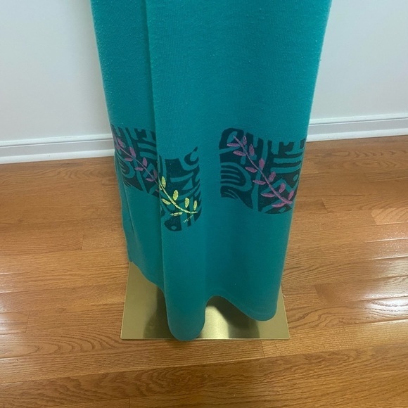 Vintage COURTWELL GREEN W SILKSCREEN LEAF PRINT - COTTON BLEND MAXI DRESS SZ M - Picture 3 of 9
